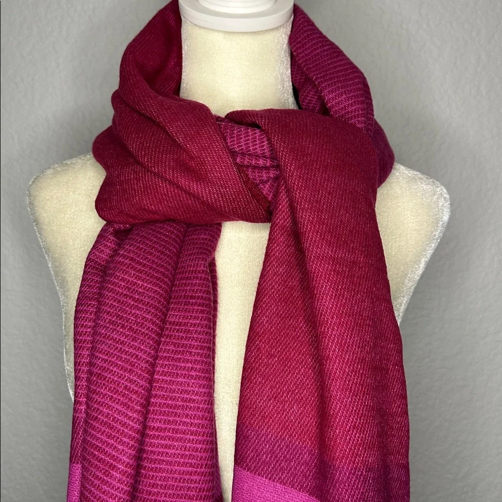 Echo Pink Striped Fringed Winter Scarf 80”x24.5”